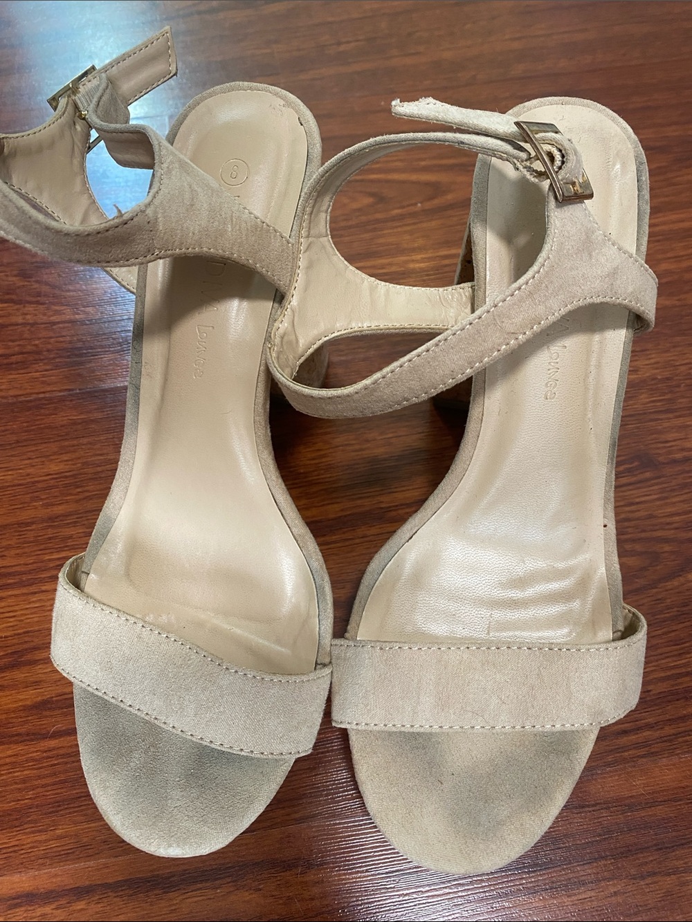 Wild Diva Beige Suede Ankle-Strap Heels
